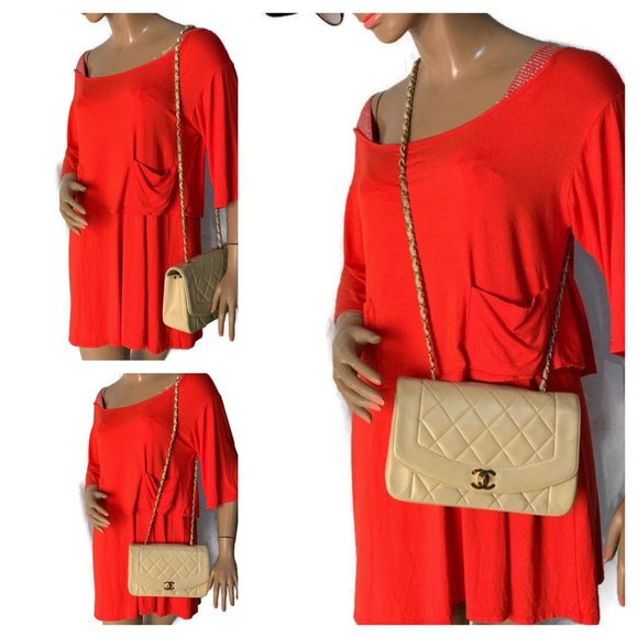 Authentic CHANEL Lambskin Small Diana Single Chain Single Flap Bag Beige - Picture 15 of 15